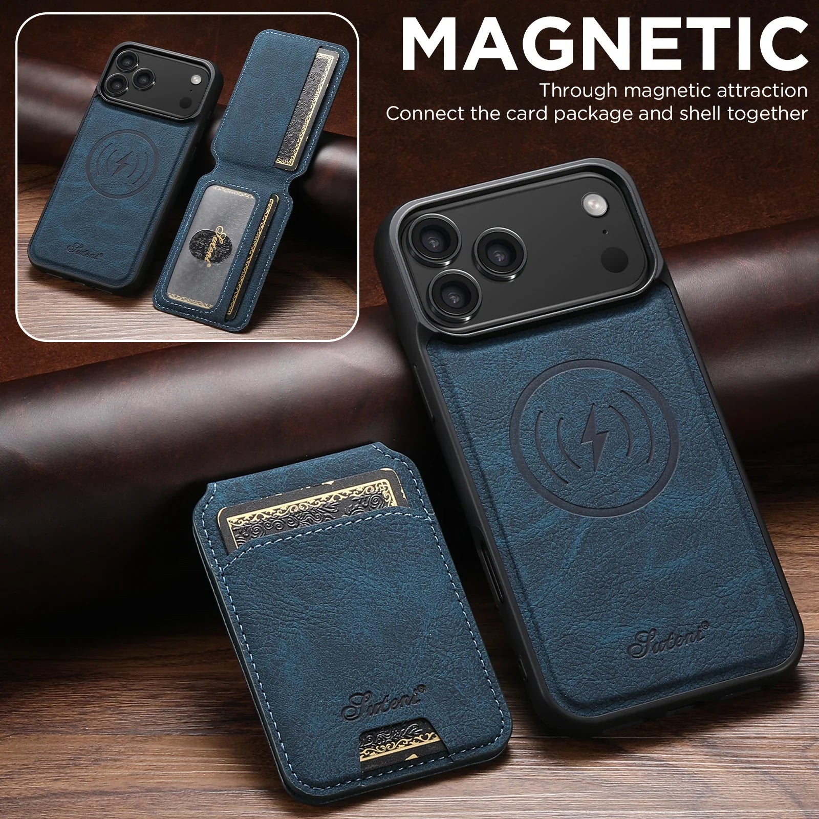 Magnetic Leather Wallet Case for iPhone – Slim & Stylish