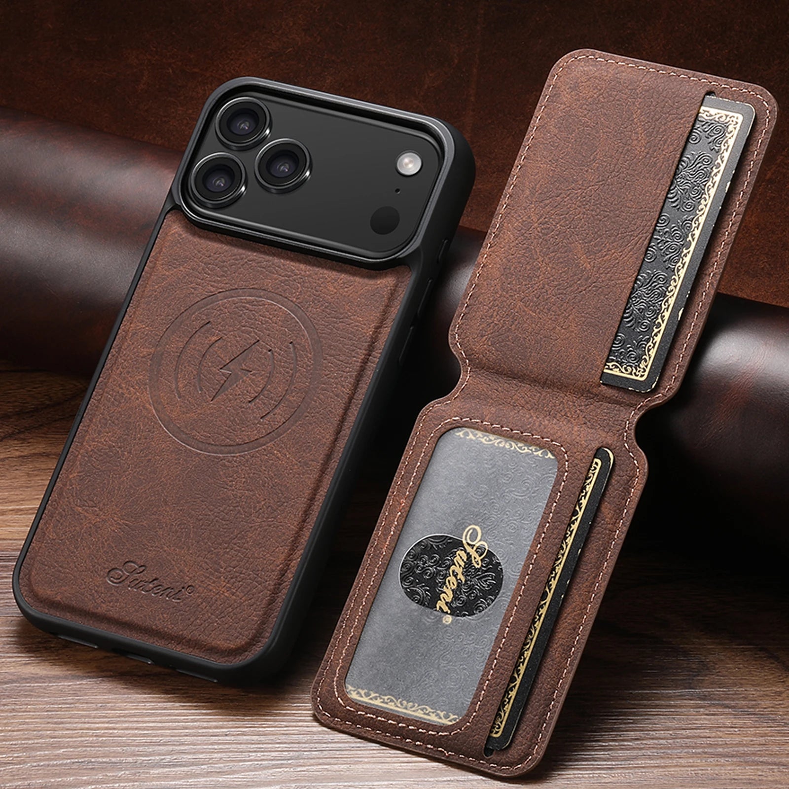 Magnetic Leather Wallet Case for iPhone – Slim & Stylish