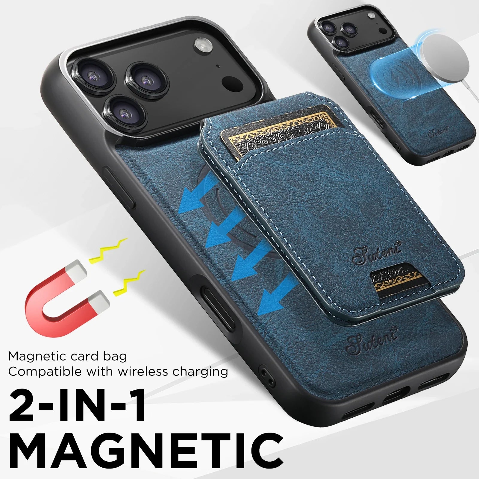 Magnetic Leather Wallet Case for iPhone – Slim & Stylish