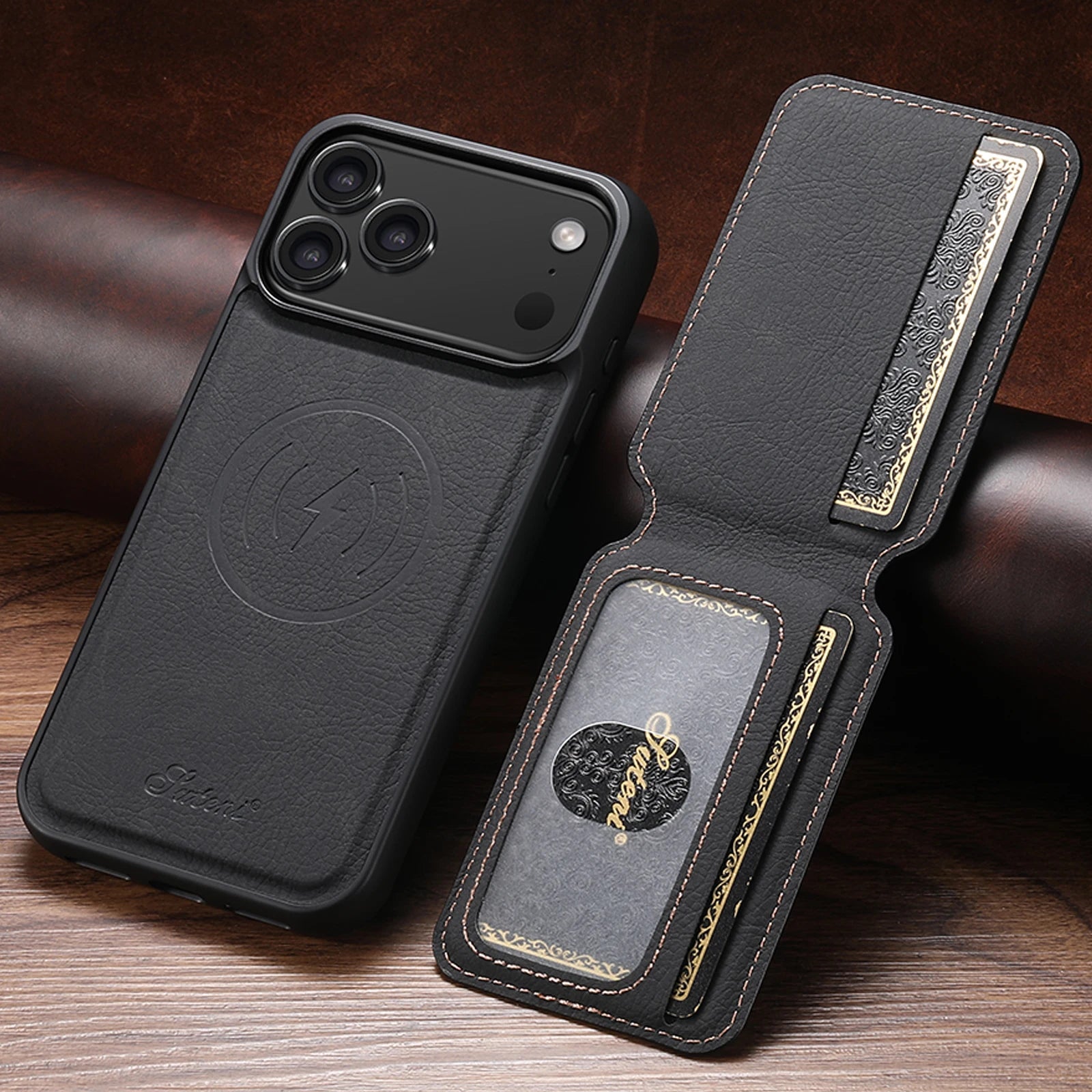Magnetic Leather Wallet Case for iPhone – Slim & Stylish