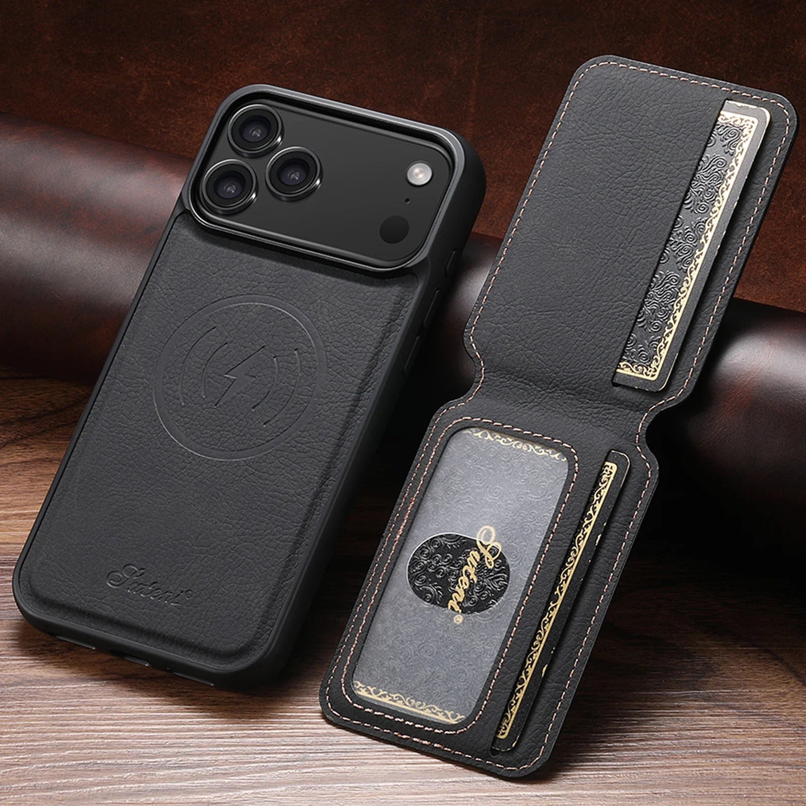 Magnetic Leather Wallet Case for iPhone – Slim & Stylish