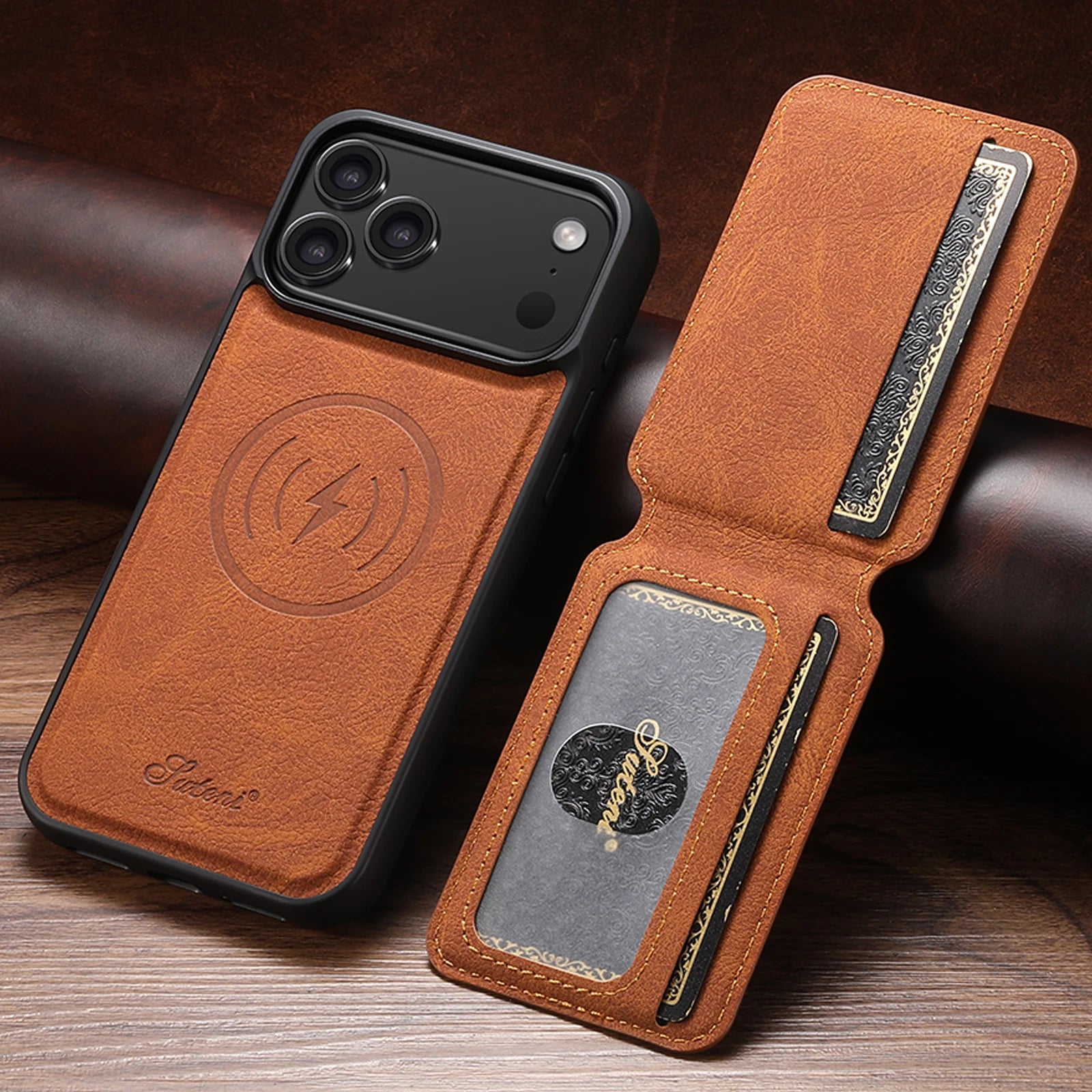 Magnetic Leather Wallet Case for iPhone – Slim & Stylish