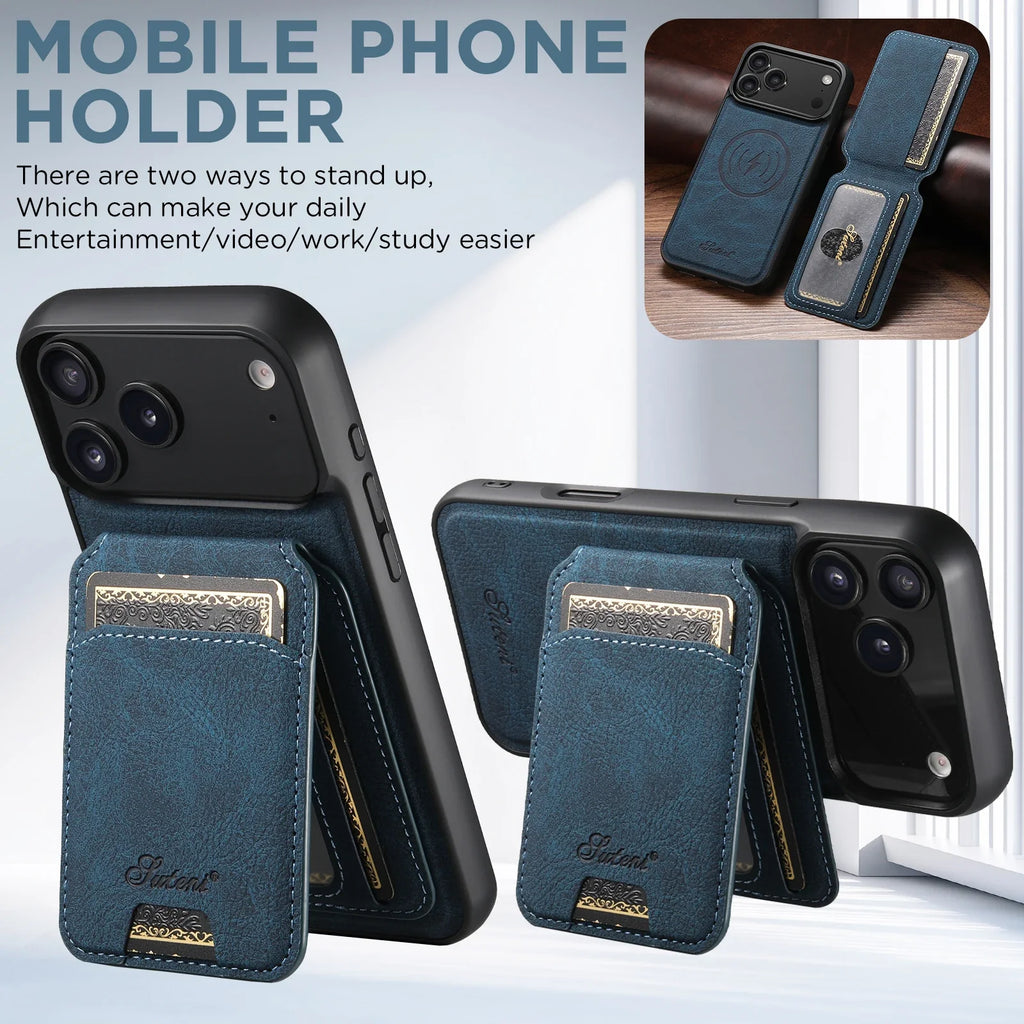 Magnetic Leather Wallet Case for iPhone – Slim & Stylish